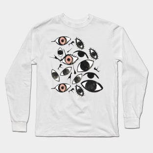 Ink Blots and Eyeballs: Hand Painted Halloween Pattern in Black Ink Long Sleeve T-Shirt